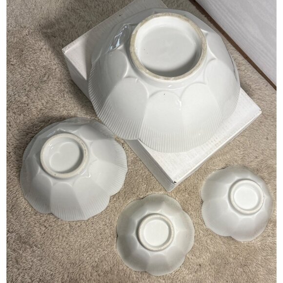 4 Petal Shaped Lotus Bowls White Ceramic Textured Minamilist Elegant Vintage - Picture 13 of 13